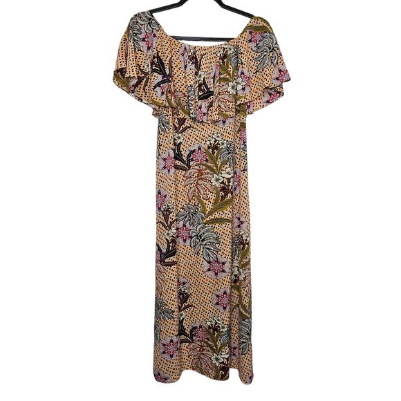 ZARA Floral Off The Shoulder Midi Dress Size XS Beach Vacation Casual Date Night - Picture 2 of 7